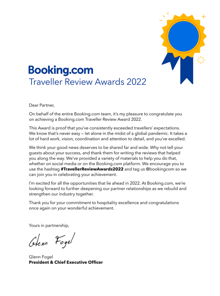 Booking.com award letter 2022
